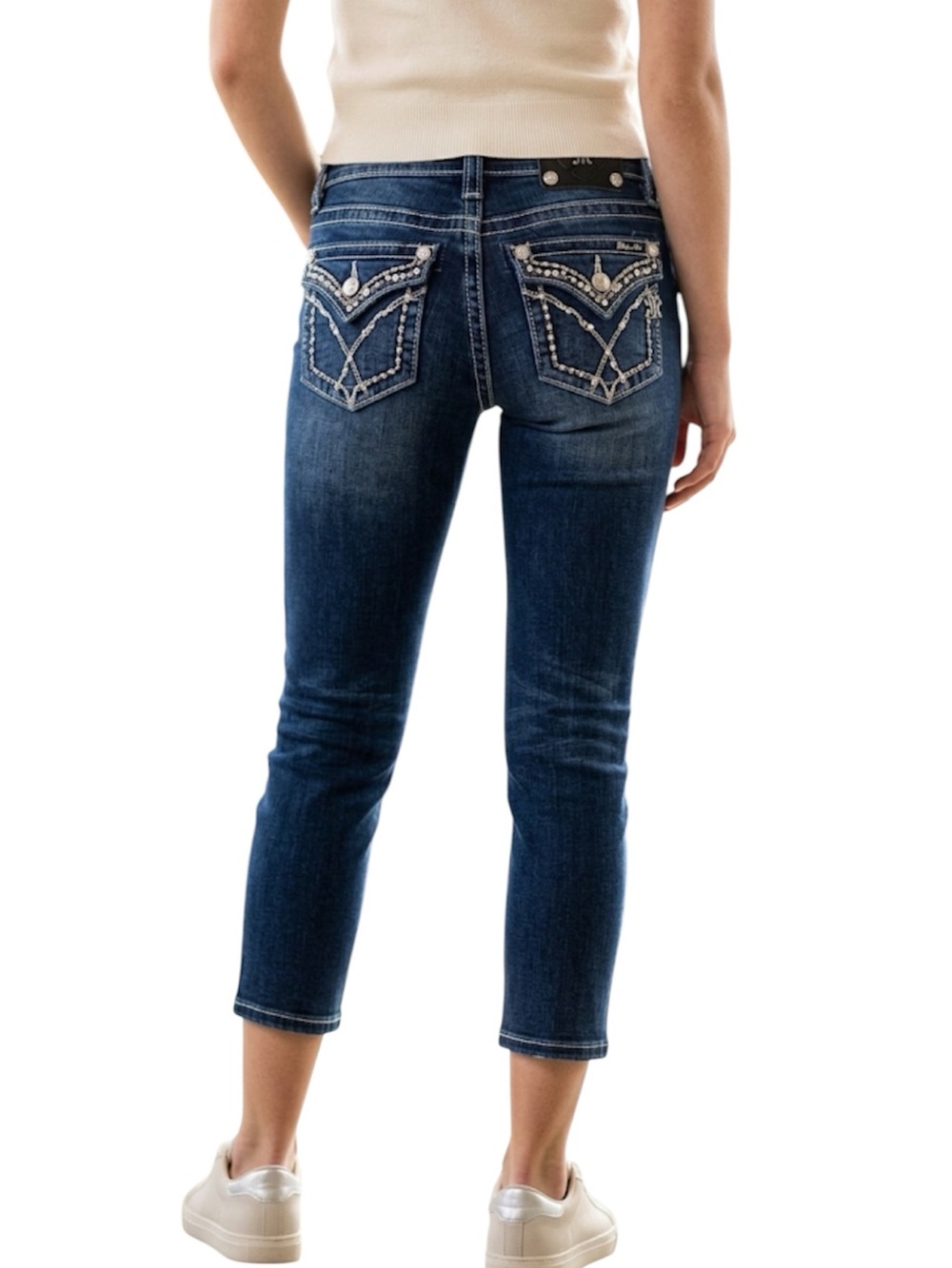 Miss Me Mid Rise Embellished Skinny Cropped Jeans Size 28 Blue Flap Pocket
BB